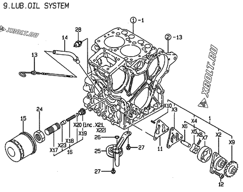  Система смазки двигателя Yanmar 2TN66E-DB