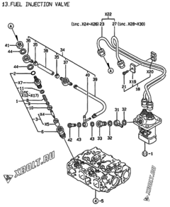  Двигатель Yanmar 2TN66E-DB, узел -  Форсунка 