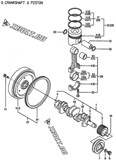  Двигатель Yanmar 4TNE84T-NS, узел -  Коленвал и поршень 