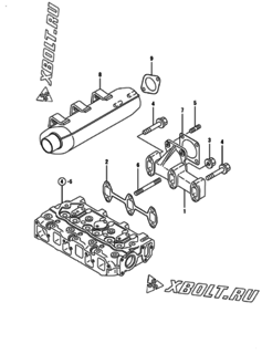  Двигатель Yanmar 3TNE74-NSR, узел -  Выпускной коллектор и глушитель 
