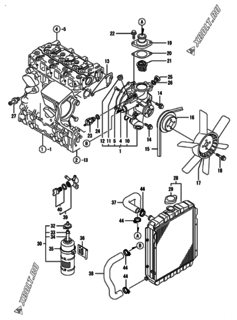  Двигатель Yanmar 3TNE74-NSR, узел -  Система водяного охлаждения 