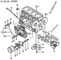  Двигатель Yanmar 4TNE88-NSR, узел -  Система смазки 