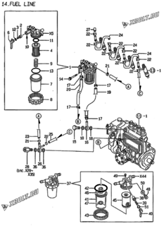  Двигатель Yanmar 4TNE88-NSR, узел -  Топливопровод 
