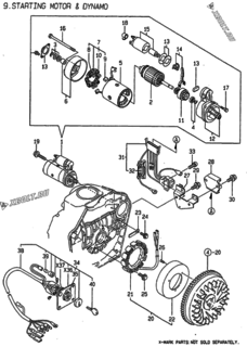  Двигатель Yanmar L100ACE-DELB, узел -  Стартер и генератор 