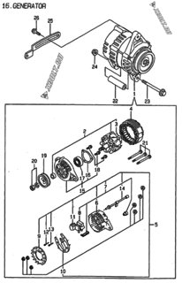 Двигатель Yanmar 4TNE88-MS, узел -  Генератор 