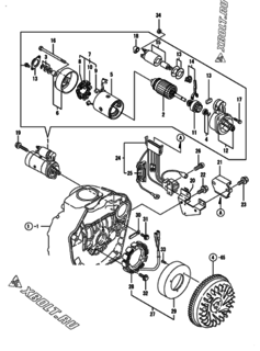  Двигатель Yanmar L48AE-DEVBO, узел -  Стартер и генератор 