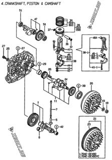  Двигатель Yanmar L70AEDEVBOYC, узел -  Коленвал, поршень и распредвал 