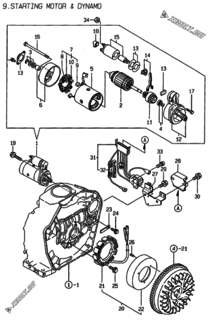  Двигатель Yanmar L70AEDEVBOYC, узел -  Стартер и генератор 