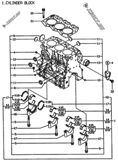 Двигатель Yanmar 3TNE68C-KM, узел -  Блок цилиндров 