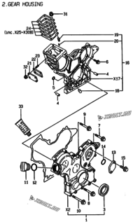  Двигатель Yanmar 3TNE68C-KM, узел -  Корпус редуктора 