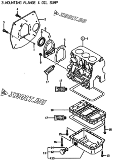  Двигатель Yanmar 3TNE68C-KM, узел -  Крепежный фланец и масляный картер 