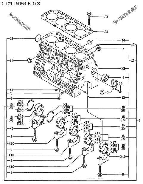  Блок цилиндров двигателя Yanmar 4TNE88-HP