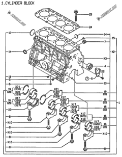 Двигатель Yanmar 4TNE88-HP, узел -  Блок цилиндров 