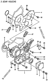  Двигатель Yanmar 4TNE88-HP, узел -  Корпус редуктора 