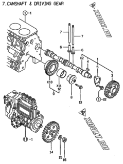  Двигатель Yanmar 4TNE88-HP, узел -  Распредвал и приводная шестерня 