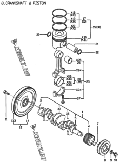  Двигатель Yanmar 4TNE88-HP, узел -  Коленвал и поршень 