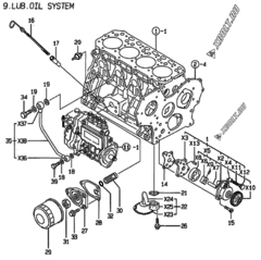  Двигатель Yanmar 4TNE88-HP, узел -  Система смазки 