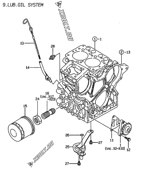  Система смазки двигателя Yanmar 2TNE68-HIN