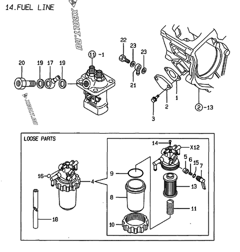  Топливопровод двигателя Yanmar 2TNE68-HIN