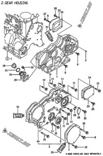  Двигатель Yanmar 4TN100E-FMV2, узел -  Корпус редуктора 