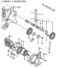  Двигатель Yanmar 4TN100E-FMV2, узел -  Распредвал и приводная шестерня 