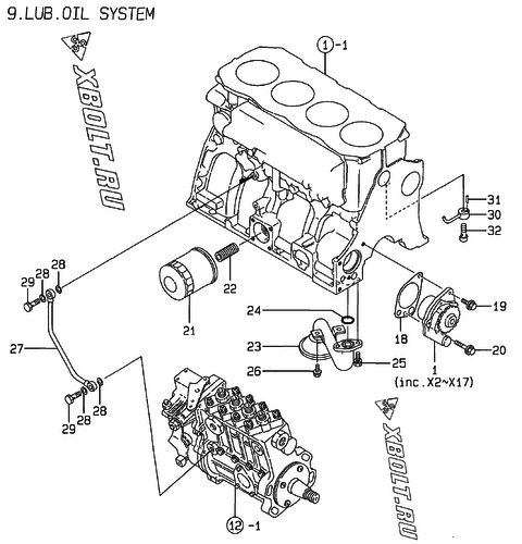  Система смазки двигателя Yanmar 4TN100E-FMV2