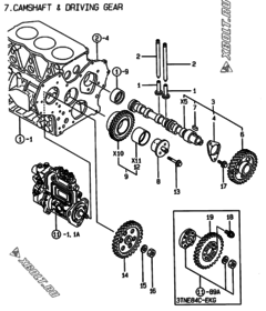  Двигатель Yanmar 3TNE84C-EKG, узел -  Распредвал и приводная шестерня 