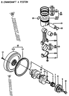  Двигатель Yanmar 3TNE84C-EKG, узел -  Коленвал и поршень 