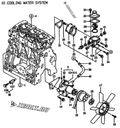  Двигатель Yanmar 3TNE84C-EKG, узел -  Система водяного охлаждения 