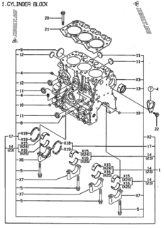  Двигатель Yanmar 3TNE68-NSR, узел -  Блок цилиндров 