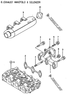  Двигатель Yanmar 3TNE68-NSR, узел -  Выпускной коллектор и глушитель 