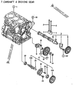  Двигатель Yanmar 3TNE68-NSR, узел -  Распредвал и приводная шестерня 