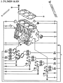  Двигатель Yanmar 3TNE88-NSR, узел -  Блок цилиндров 