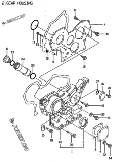  Двигатель Yanmar 3TNE88-NSR, узел -  Корпус редуктора 