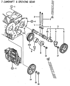  Двигатель Yanmar 3TNE88-NSR, узел -  Распредвал и приводная шестерня 