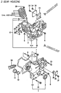  Двигатель Yanmar 3TNE74-AMM, узел -  Корпус редуктора 