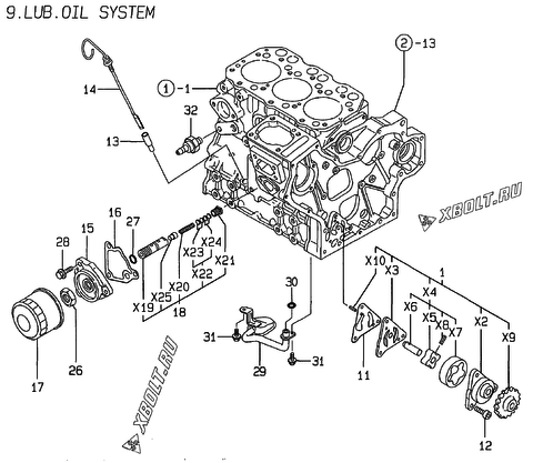  Система смазки двигателя Yanmar 3TNE74-AMM