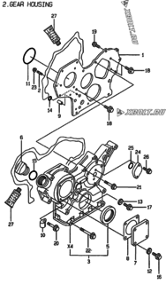  Двигатель Yanmar 4TNE84T-EHP, узел -  Корпус редуктора 