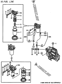  Двигатель Yanmar 4TNE84T-HP, узел -  Топливопровод 