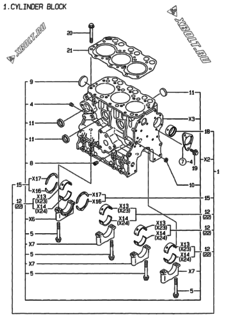  Двигатель Yanmar 3TNE74-HIN, узел -  Блок цилиндров 