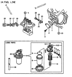  Двигатель Yanmar 3TNE74-HIN, узел -  Топливопровод 