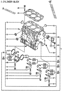  Двигатель Yanmar 3TNE74-AD, узел -  Блок цилиндров 
