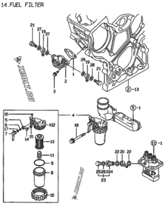  Двигатель Yanmar 3TNE74-AD, узел -  Топливный фильтр 