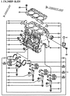  Двигатель Yanmar 3TNE68-HIN, узел -  Блок цилиндров 