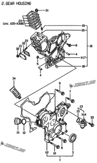  Двигатель Yanmar 3TNE68-HIN, узел -  Корпус редуктора 