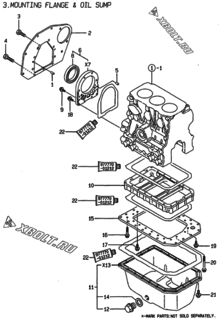  Двигатель Yanmar 3TNE68-HIN, узел -  Крепежный фланец и масляный картер 