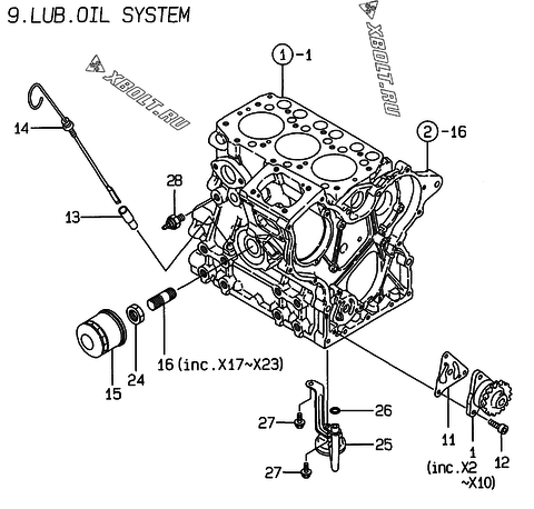  Система смазки двигателя Yanmar 3TNE68-HIN