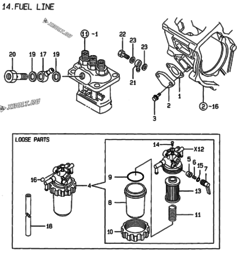  Двигатель Yanmar 3TNE68-HIN, узел -  Топливопровод 