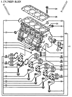  Двигатель Yanmar 4TNE84-DS, узел -  Блок цилиндров 
