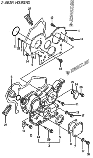  Двигатель Yanmar 4TNE84-DS, узел -  Корпус редуктора 
